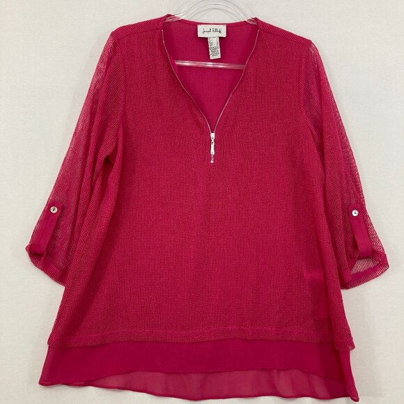 Joseph Ribkoff Tops - Joseph Ribkoff size 8 Pink Quarter Zip Rolled Sleeve Pullover Top Office Career